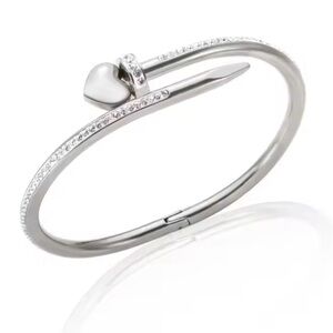 Women's stainless steel Luxury Stylish Spiked Love Heart Crystal Bangles NEW